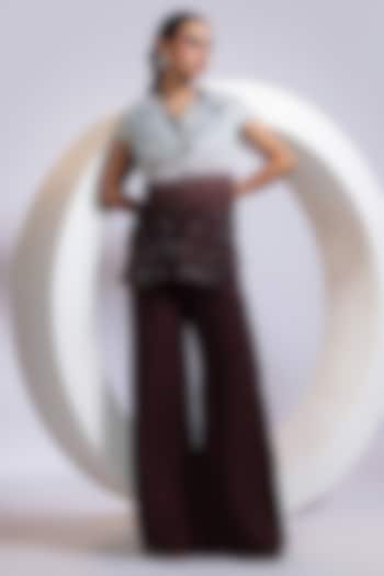 Grey & Brown Ombre Silk 3D Floral Jacket Set by Smriti by Anju Agarwal at Pernia's Pop Up Shop