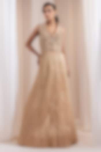 Champagne Tissue Skirt Set by Smriti by Anju Agarwal at Pernia's Pop Up Shop