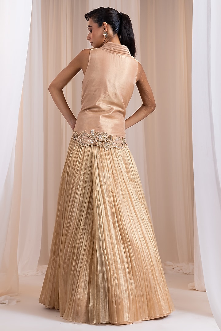 Champagne Tissue Skirt Set by Smriti by Anju Agarwal at Pernia's Pop Up Shop
