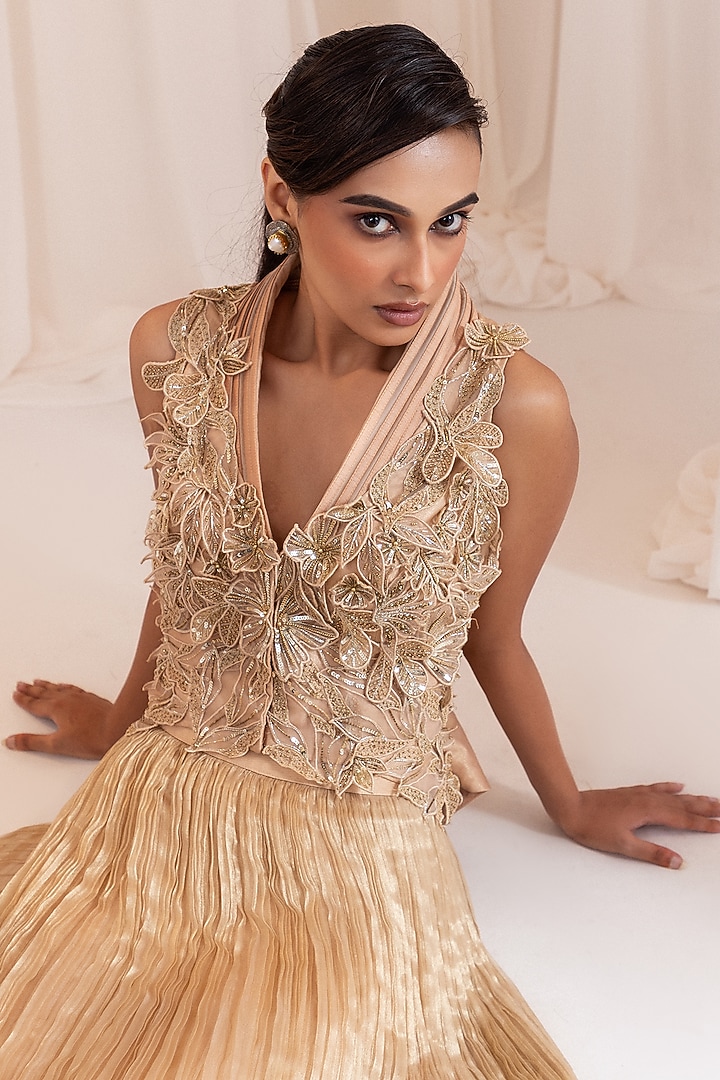 Champagne Tissue Skirt Set by Smriti by Anju Agarwal at Pernia's Pop Up Shop