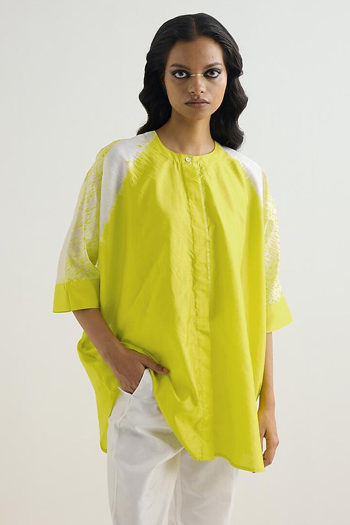 Lime Silk Embroidered Shirt by Studio Medium at Pernia's Pop Up Shop