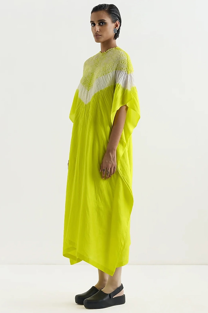 Lime Silk Shibori Printed Kaftan by Studio Medium at Pernia's Pop Up Shop