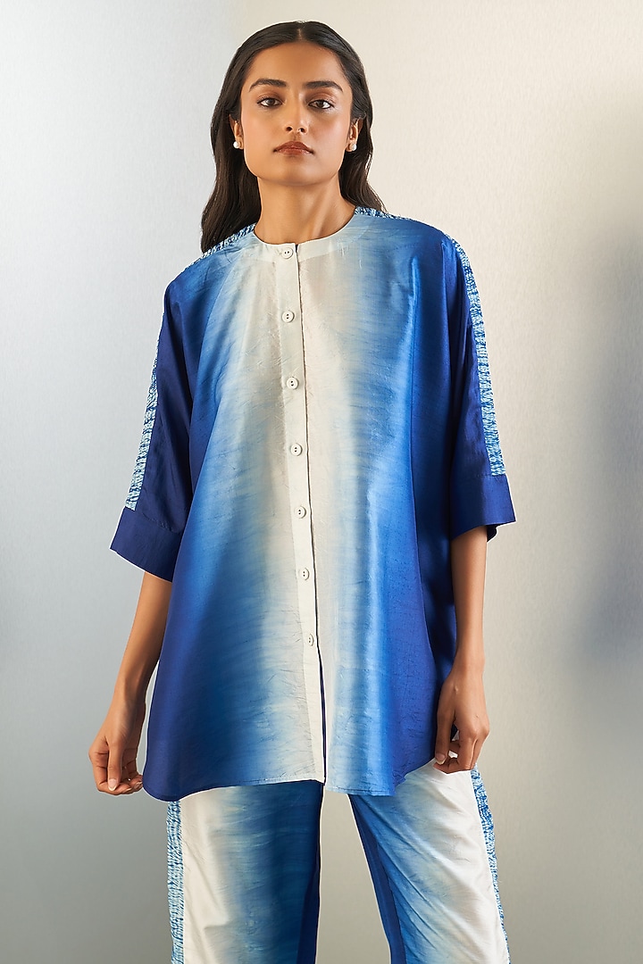 Navy Silk Ombre Shirt by Studio Medium at Pernia's Pop Up Shop