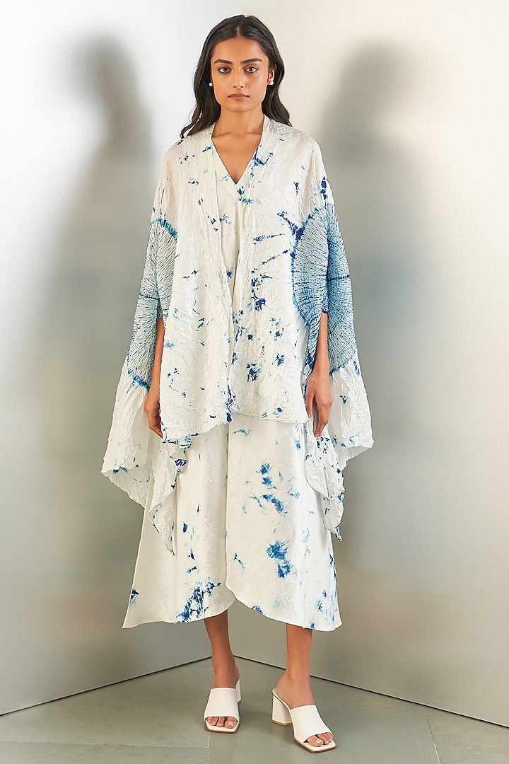 Navy Blue Silk Cape by Studio Medium at Pernia's Pop Up Shop