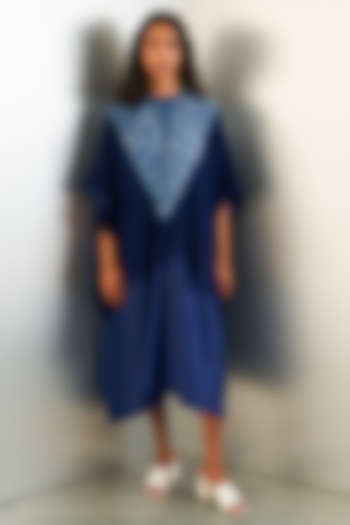 Navy Silk Kaftan by Studio Medium at Pernia's Pop Up Shop