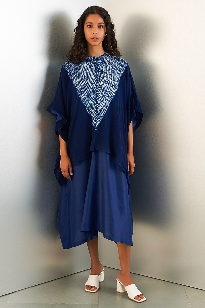 Navy Silk Kaftan by Studio Medium at Pernia's Pop Up Shop