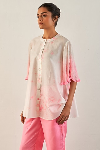 Pink Silk Ombre Shirt by Studio Medium