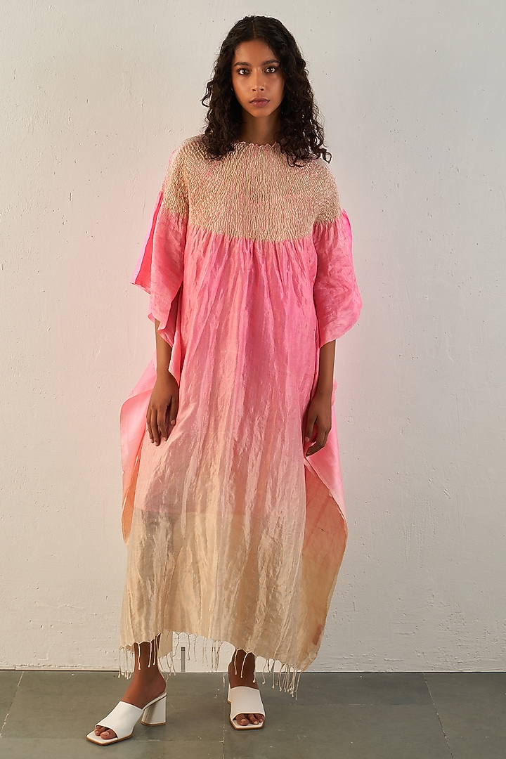 Pink Silk Ombre Kaftan by Studio Medium at Pernia's Pop Up Shop