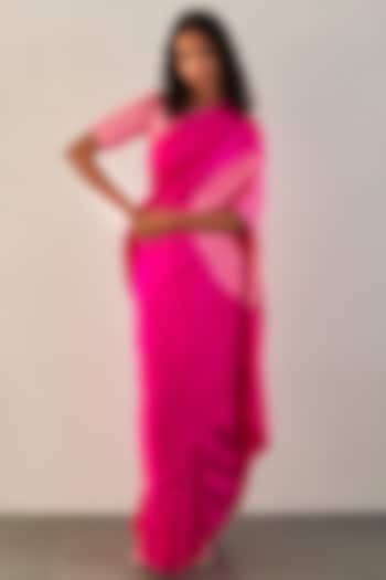 Rani Pink Silk Shibori Printed Handwoven Party Wear Saree Set by Studio Medium at Pernia's Pop Up Shop