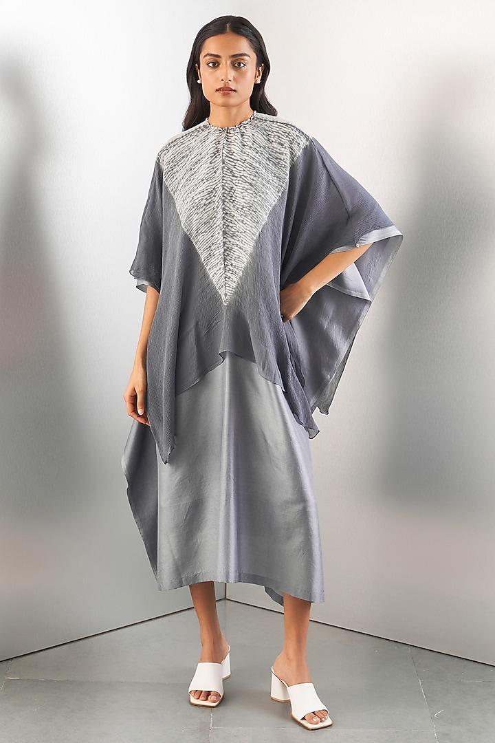 Grey Silk Kaftan by Studio Medium at Pernia's Pop Up Shop