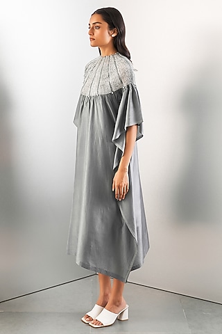 Grey Silk Hand Embroidered Kaftan by Studio Medium