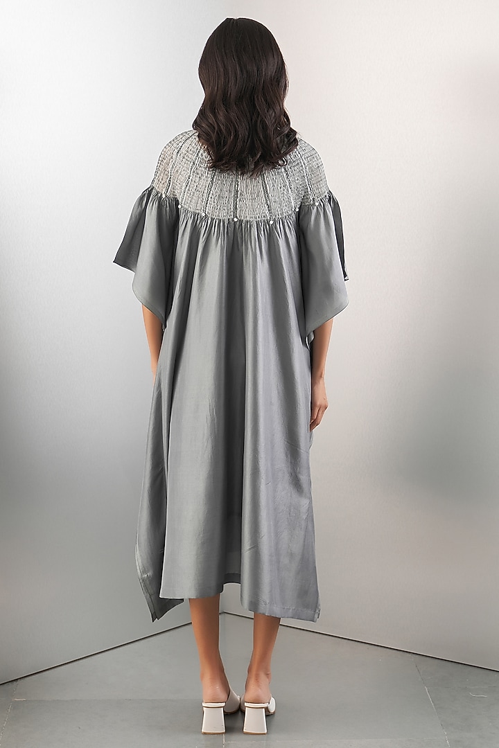 Grey Silk Hand Embroidered Kaftan by Studio Medium at Pernia's Pop Up Shop