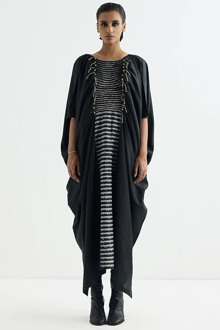 Black Silk Shibori Printed Vacation Dress by Studio Medium at Pernia's Pop Up Shop