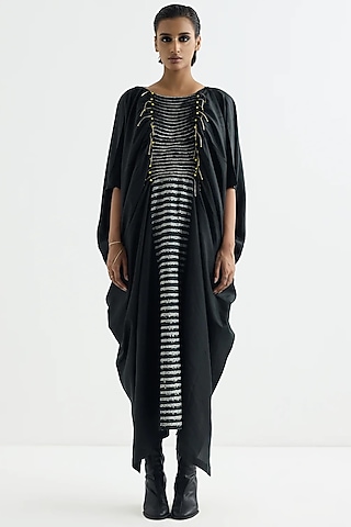 Black Silk Shibori Printed Dress by Studio Medium
