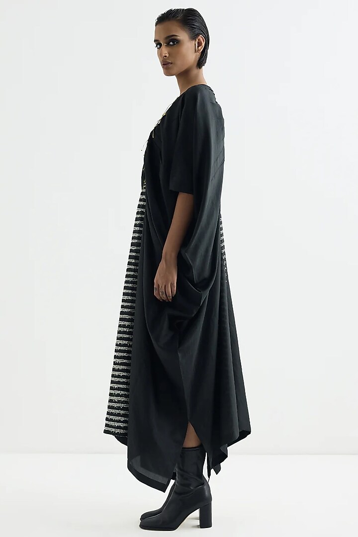 Black Silk Shibori Printed Vacation Dress by Studio Medium at Pernia's Pop Up Shop