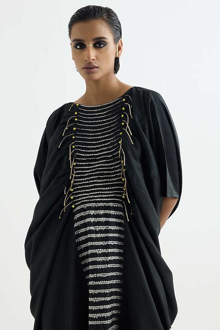 Black Silk Shibori Printed Vacation Dress by Studio Medium at Pernia's Pop Up Shop