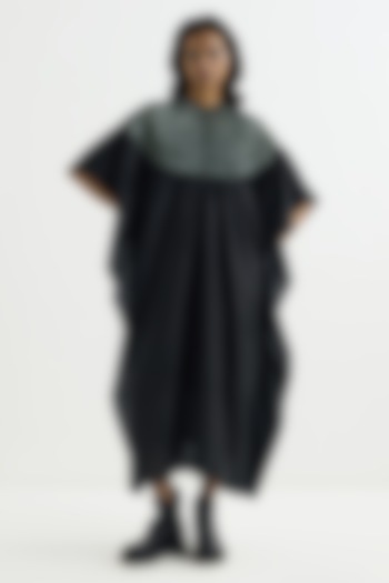 Black Silk Embroidered Kaftan by Studio Medium at Pernia's Pop Up Shop