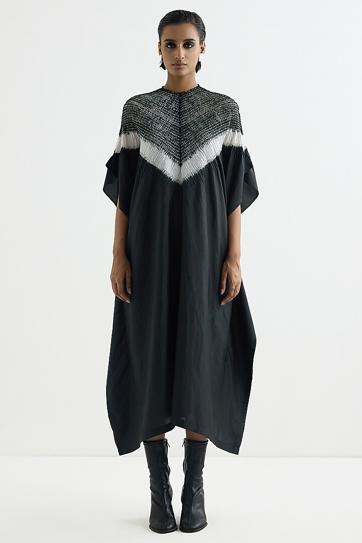 Black Silk Embroidered Kaftan by Studio Medium at Pernia's Pop Up Shop