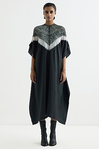 Black Silk Embroidered Kaftan by Studio Medium