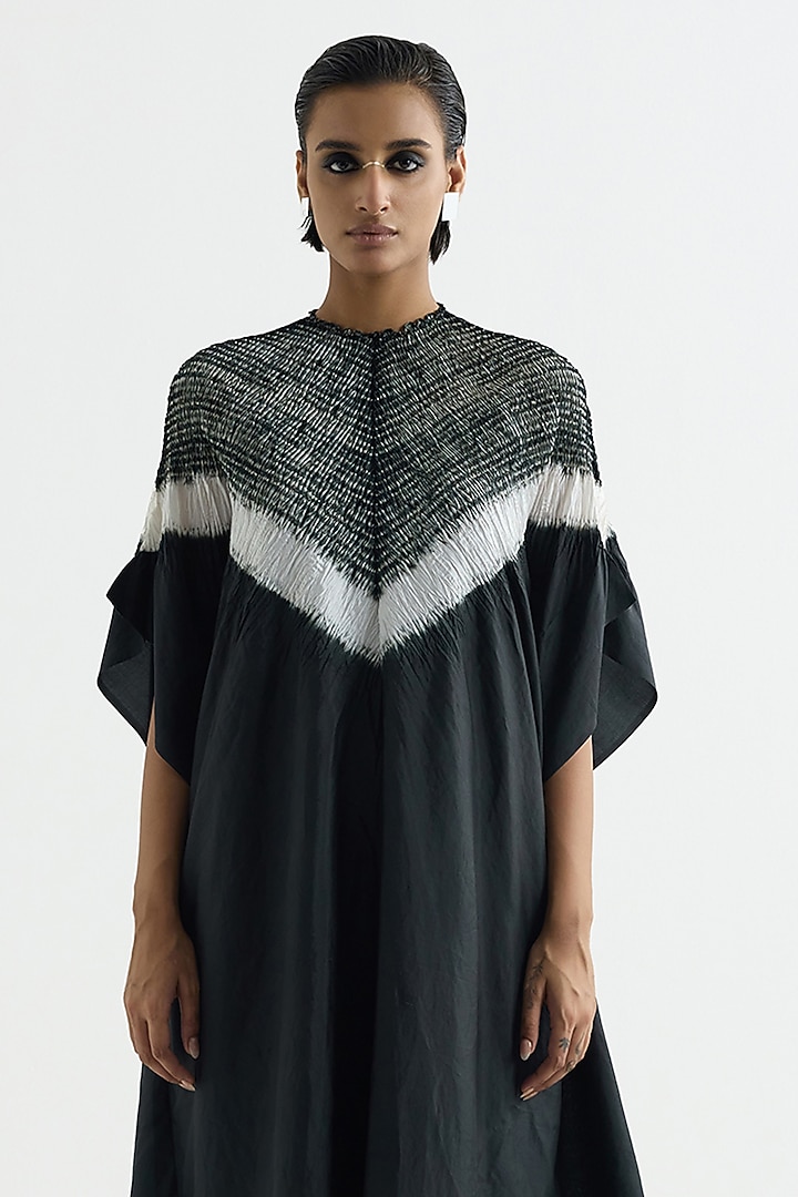 Black Silk Embroidered Kaftan by Studio Medium at Pernia's Pop Up Shop