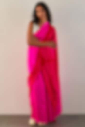 Red & Rani Pink Silk Shibori Printed Handwoven Wedding Saree Set by Studio Medium at Pernia's Pop Up Shop