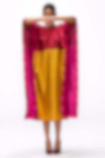 Red & Ochre Yellow Handwoven Silk Shibori Kaftan by Studio Medium at Pernia's Pop Up Shop