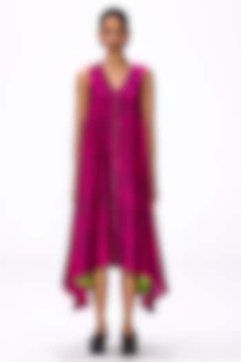 Magenta Green Handwoven Silk Checkered Vacation Dress by Studio Medium at Pernia's Pop Up Shop