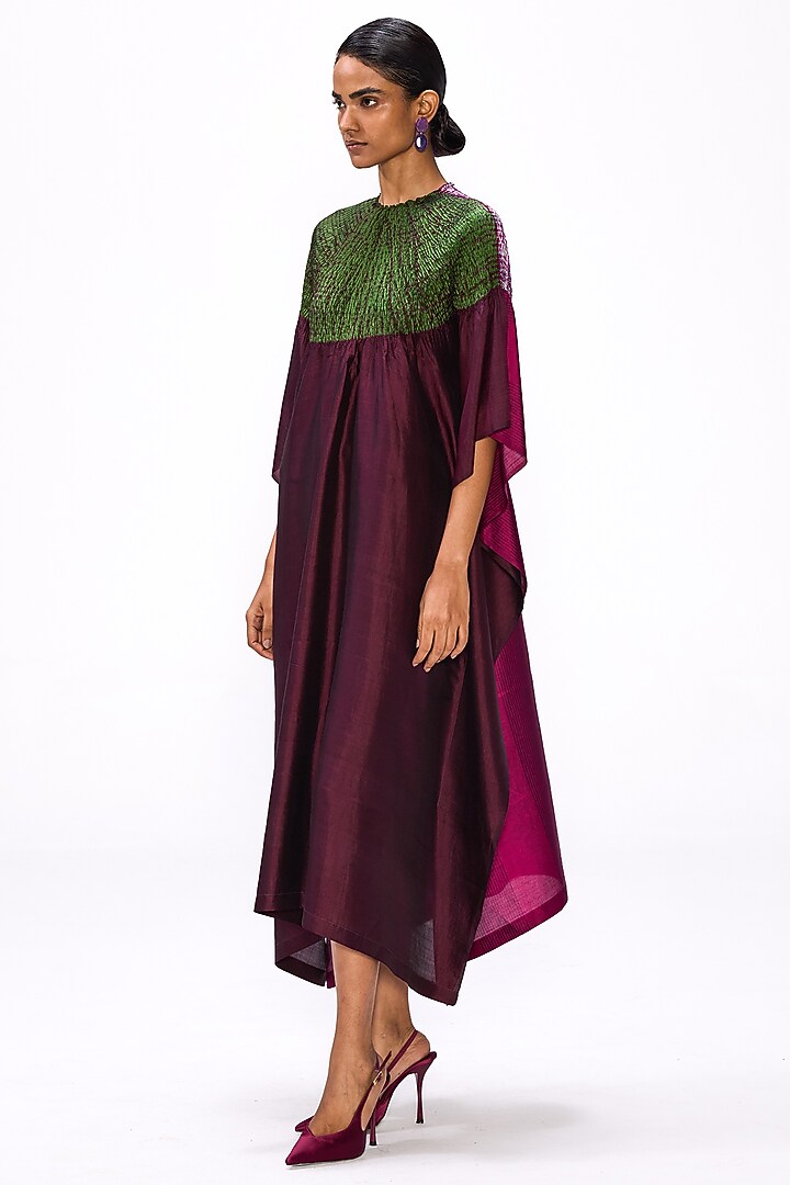 Multi-Colored Handwoven Silk Striped Kaftan by Studio Medium at Pernia's Pop Up Shop