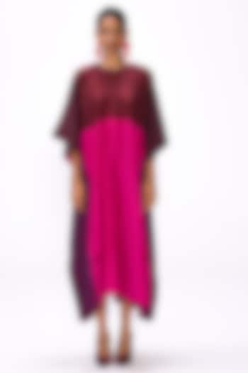 Wine Handwoven Silk Shibori Kaftan by Studio Medium at Pernia's Pop Up Shop