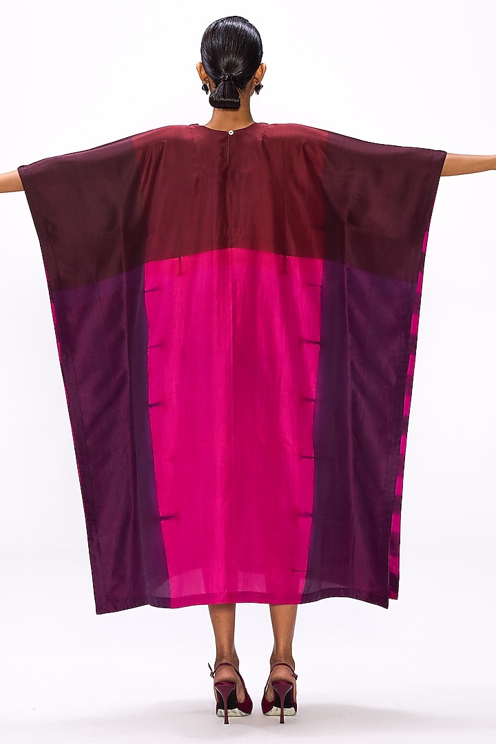Wine Handwoven Silk Shibori Kaftan by Studio Medium at Pernia's Pop Up Shop