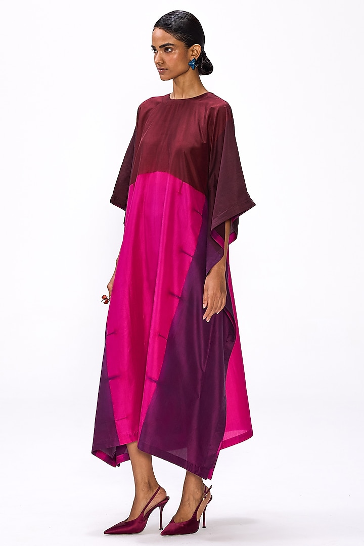 Wine Handwoven Silk Shibori Kaftan by Studio Medium at Pernia's Pop Up Shop