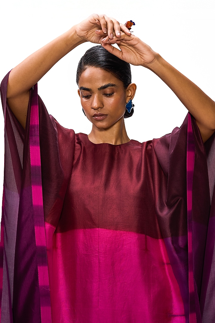 Wine Handwoven Silk Shibori Kaftan by Studio Medium at Pernia's Pop Up Shop