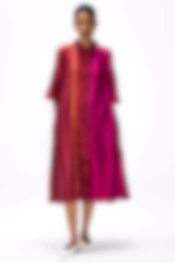 Wine Handwoven Silk Striped Button Down Cocktail Dress by Studio Medium at Pernia's Pop Up Shop