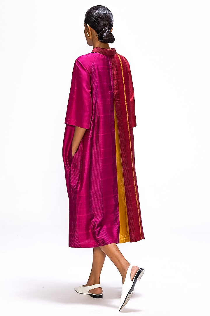 Wine Handwoven Silk Striped Button Down Cocktail Dress by Studio Medium at Pernia's Pop Up Shop