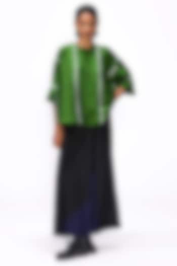 Cactus Green Handwoven Silk Shibori Striped Shirt by Studio Medium at Pernia's Pop Up Shop