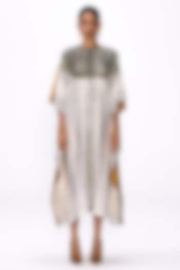 Multi-Colored Handwoven Silk Striped Kaftan by Studio Medium at Pernia's Pop Up Shop