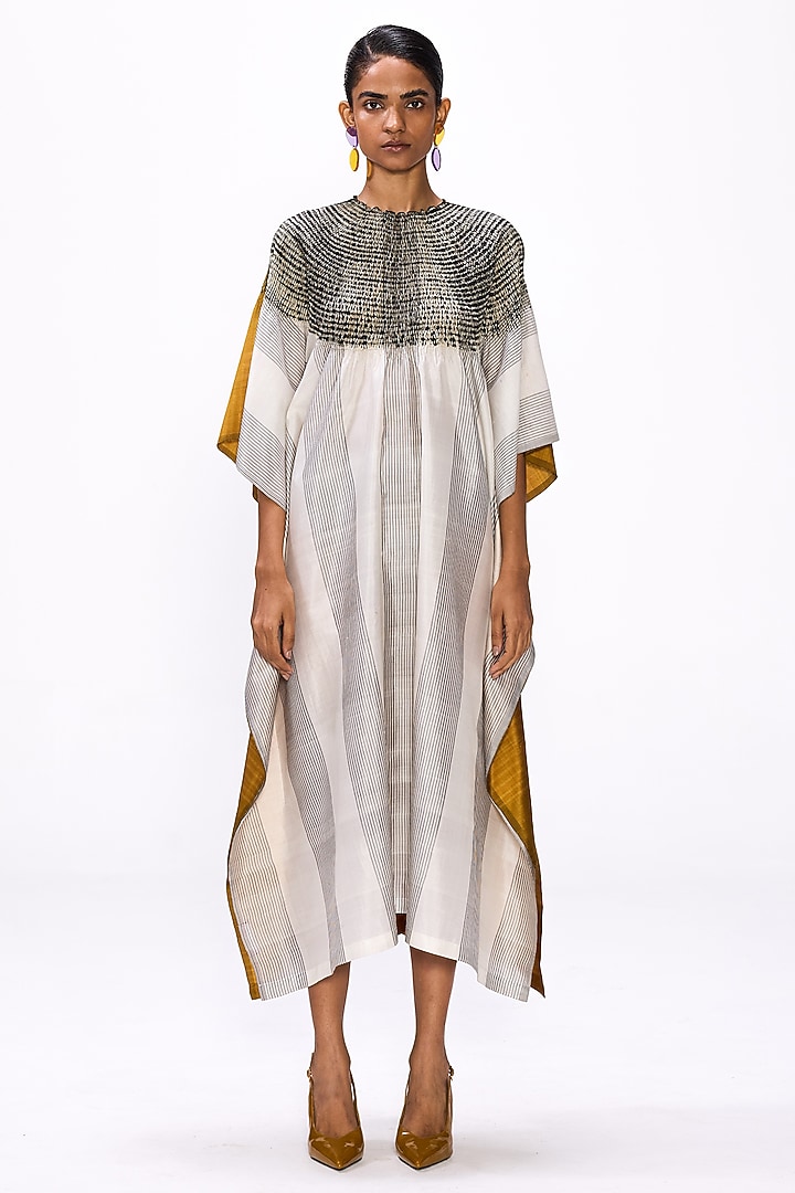 Multi-Colored Handwoven Silk Striped Kaftan by Studio Medium at Pernia's Pop Up Shop