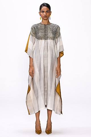 Multi-Colored Handwoven Silk Striped Kaftan by Studio Medium