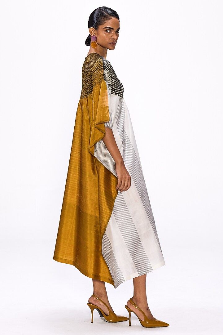 Multi-Colored Handwoven Silk Striped Kaftan by Studio Medium at Pernia's Pop Up Shop