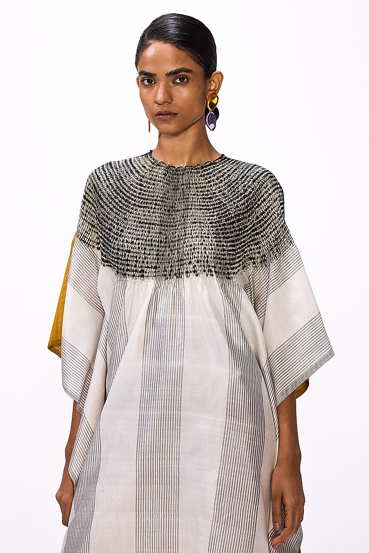 Multi-Colored Handwoven Silk Striped Kaftan by Studio Medium at Pernia's Pop Up Shop