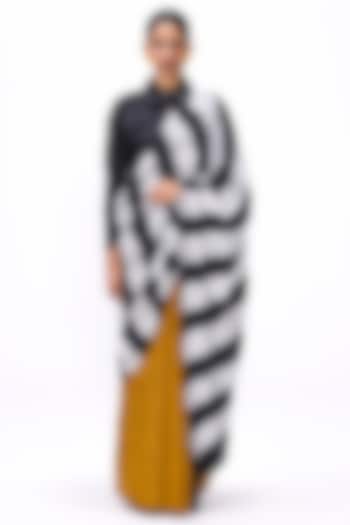 Ochre Yellow Handwoven Silk Color Blocked Wedding Saree Set by Studio Medium at Pernia's Pop Up Shop