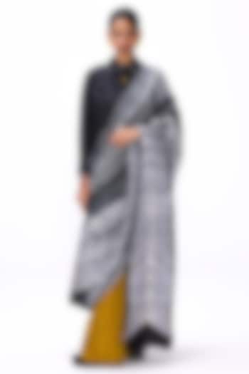 Black & Mustard Handwoven Silk Striped Wedding Saree Set by Studio Medium at Pernia's Pop Up Shop