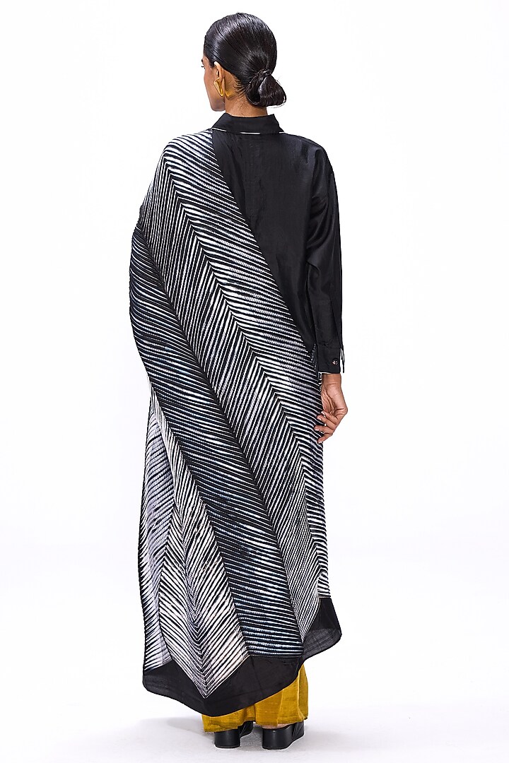 Black & Mustard Handwoven Silk Striped Wedding Saree Set by Studio Medium at Pernia's Pop Up Shop
