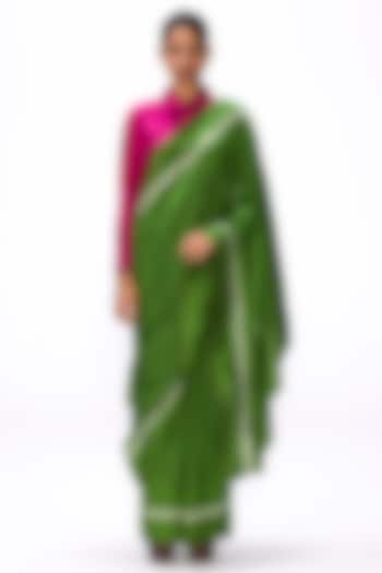 Cactus Green Handwoven Silk Hand Embroidered Party Wear Saree Set by Studio Medium at Pernia's Pop Up Shop