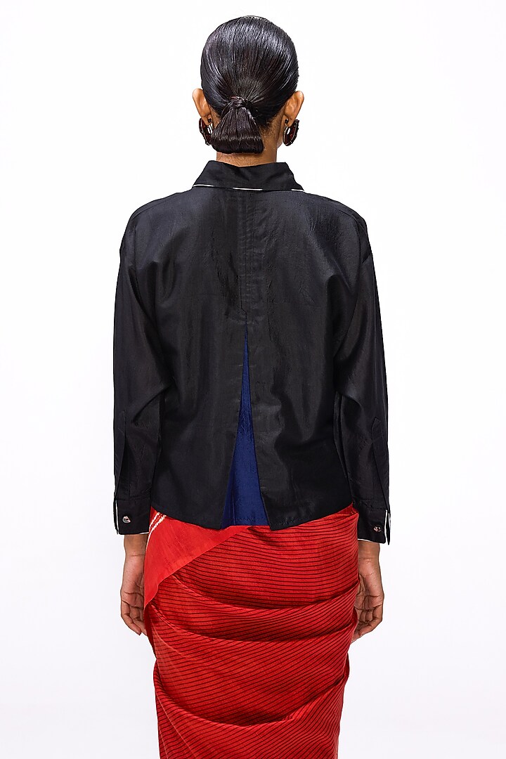 Black Silk Shirt Blouse by Studio Medium at Pernia's Pop Up Shop