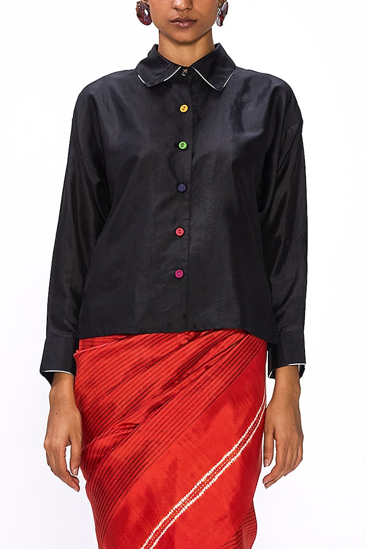 Black Silk Shirt Blouse by Studio Medium at Pernia's Pop Up Shop