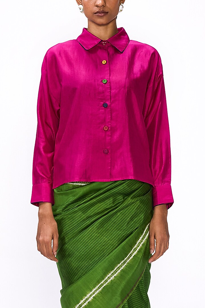Magenta Silk Shirt Blouse by Studio Medium at Pernia's Pop Up Shop