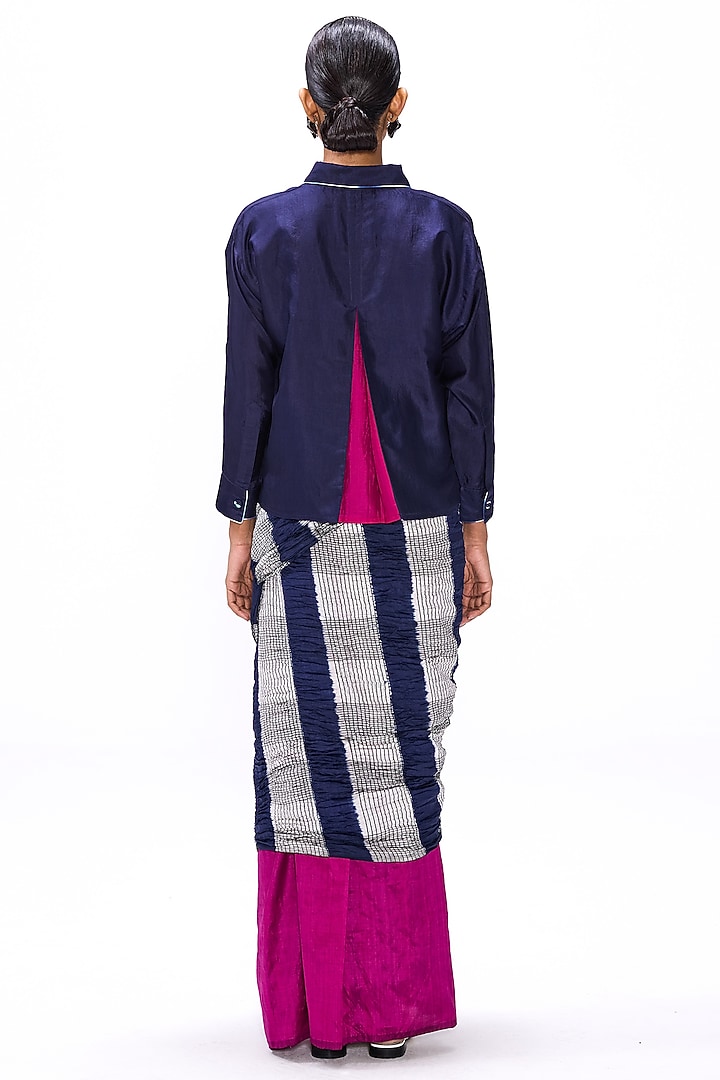Navy Blue Silk Shirt Blouse by Studio Medium at Pernia's Pop Up Shop