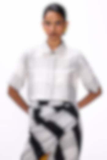 White & Black Handwoven Silk Checkered Blouse by Studio Medium at Pernia's Pop Up Shop