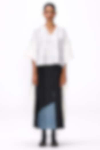 White & Black Handwoven Silk Striped Blouse by Studio Medium at Pernia's Pop Up Shop